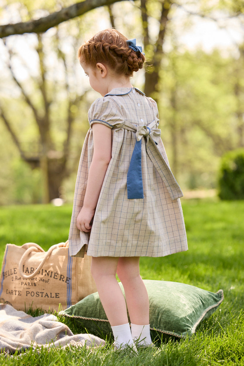 Smocked Natalie Dress - Durham Windowpane - Born Childrens Boutique