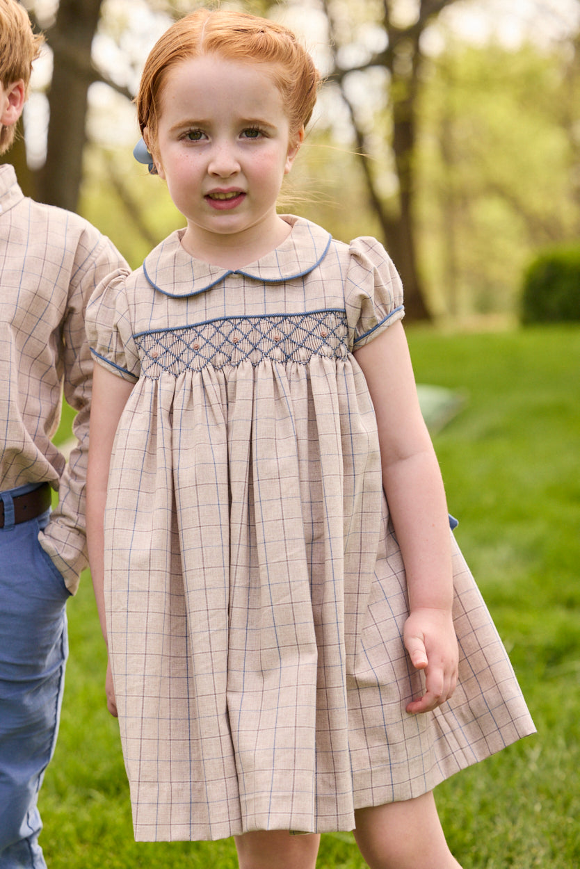 Smocked Natalie Dress - Durham Windowpane - Born Childrens Boutique