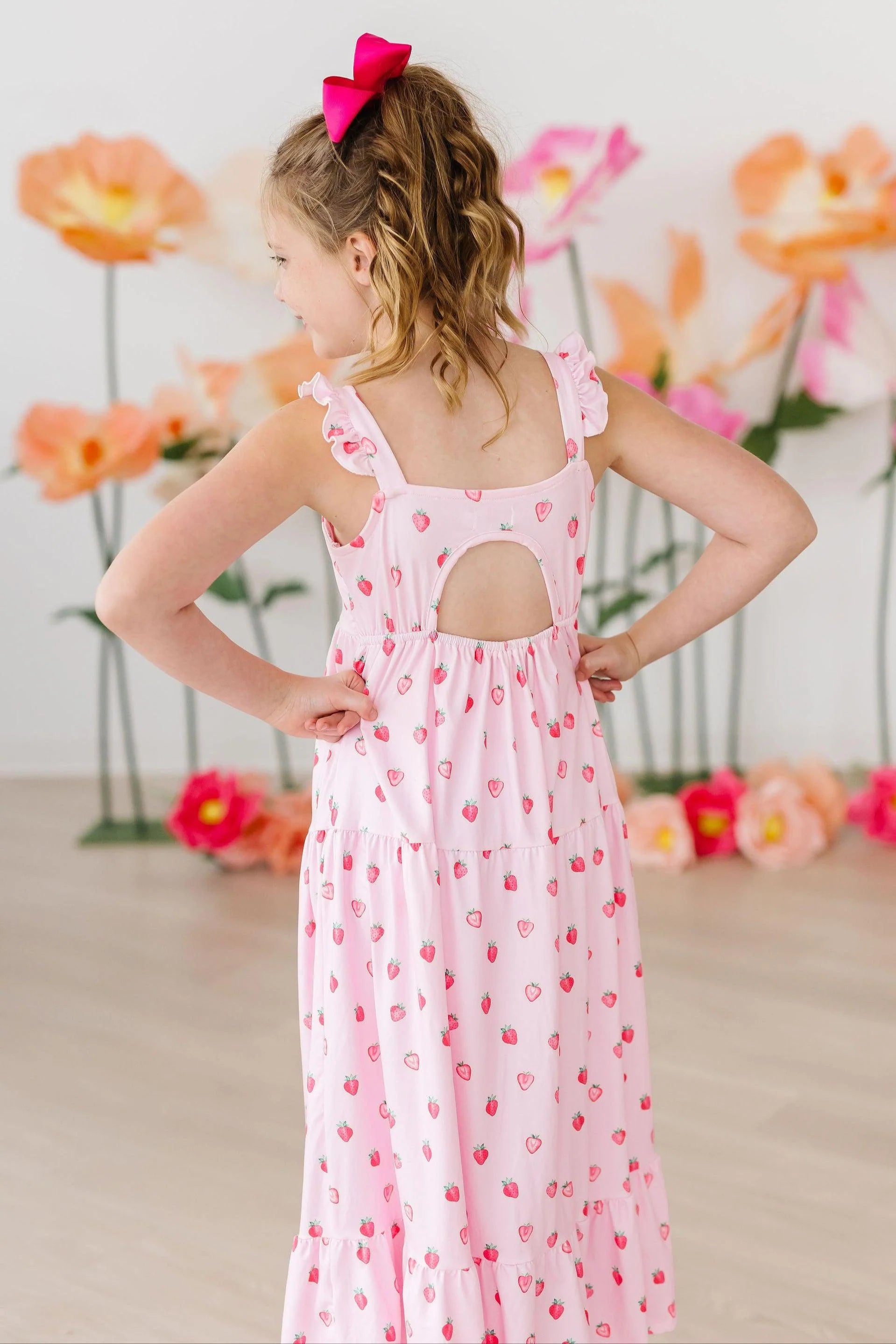Sweet Strawberries Ruffle Maxi Dress - Born Childrens Boutique