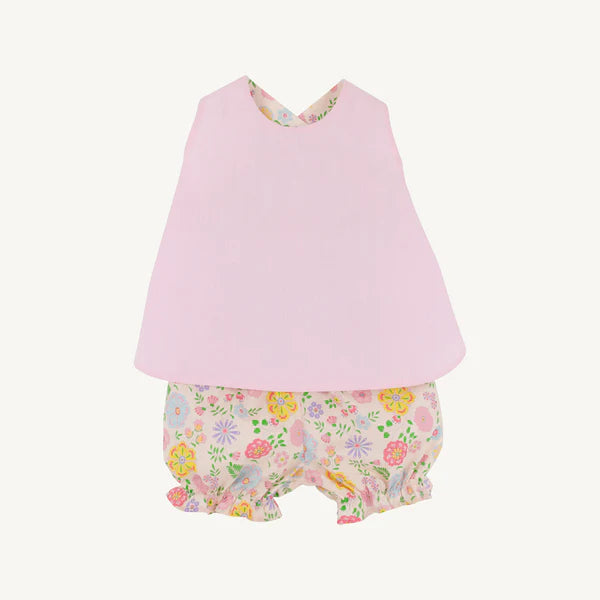 Betsy Bow Back Set -  Boca Grande Begonia with Hamptons Hot Pink Pique Stripe - Born Childrens Boutique
