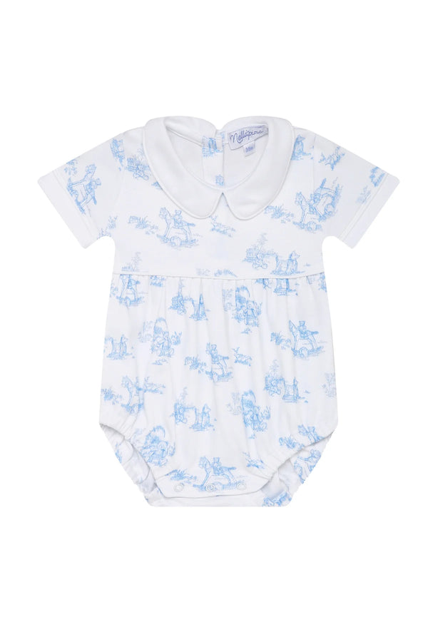 Blue Toile Smocked Bubble - Born Childrens Boutique