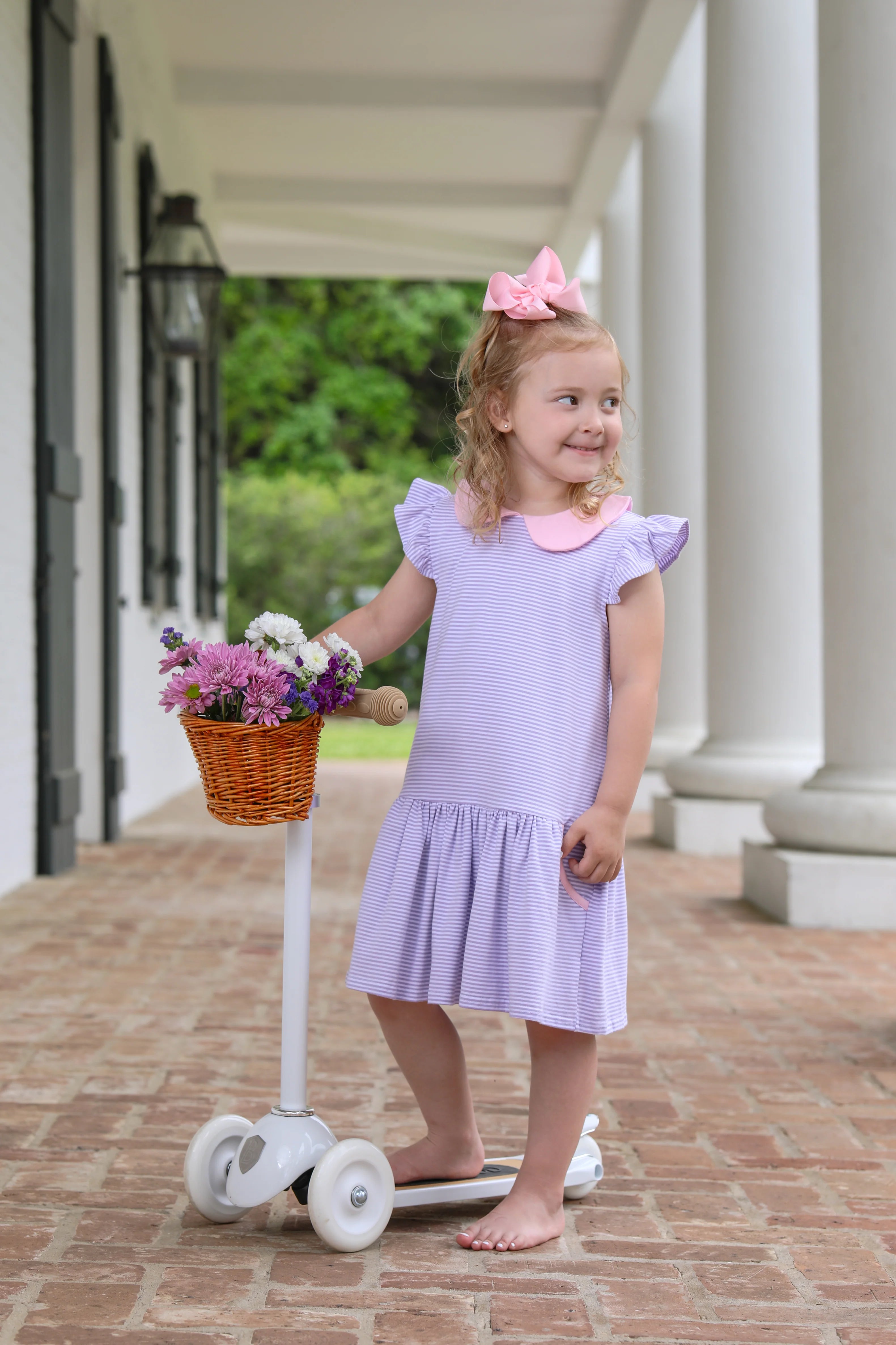 Genevieve Dress - Lavender Stripe/Light Pink - Born Childrens Boutique