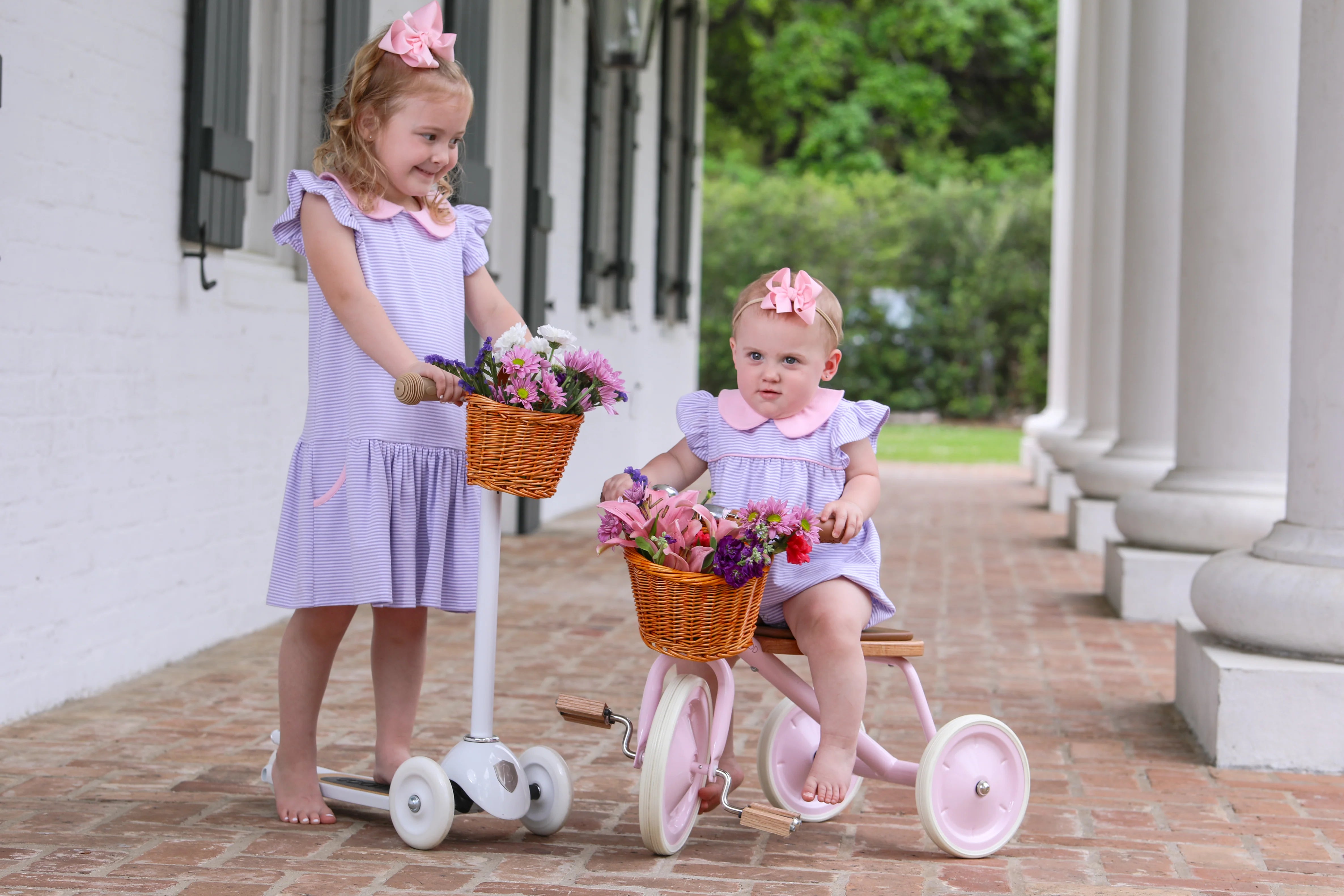 Genevieve Dress - Lavender Stripe/Light Pink - Born Childrens Boutique