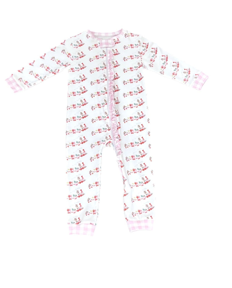 Pre-Order Girl One Piece Zip Up Jammies Christmas Train - Born Childrens Boutique