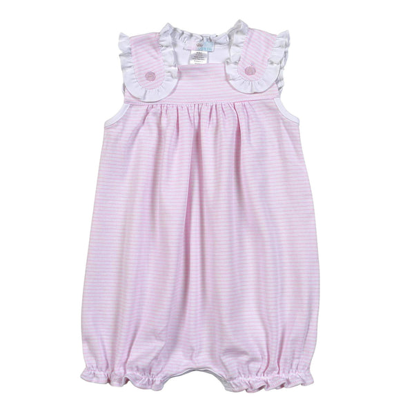 Baby Loren Pink Stripes Ruffles Bubble - Born Childrens Boutique
