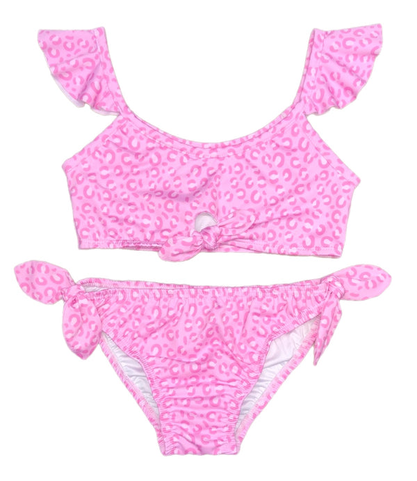 Pink Cheetah Two Piece Knot Swim - Born Childrens Boutique