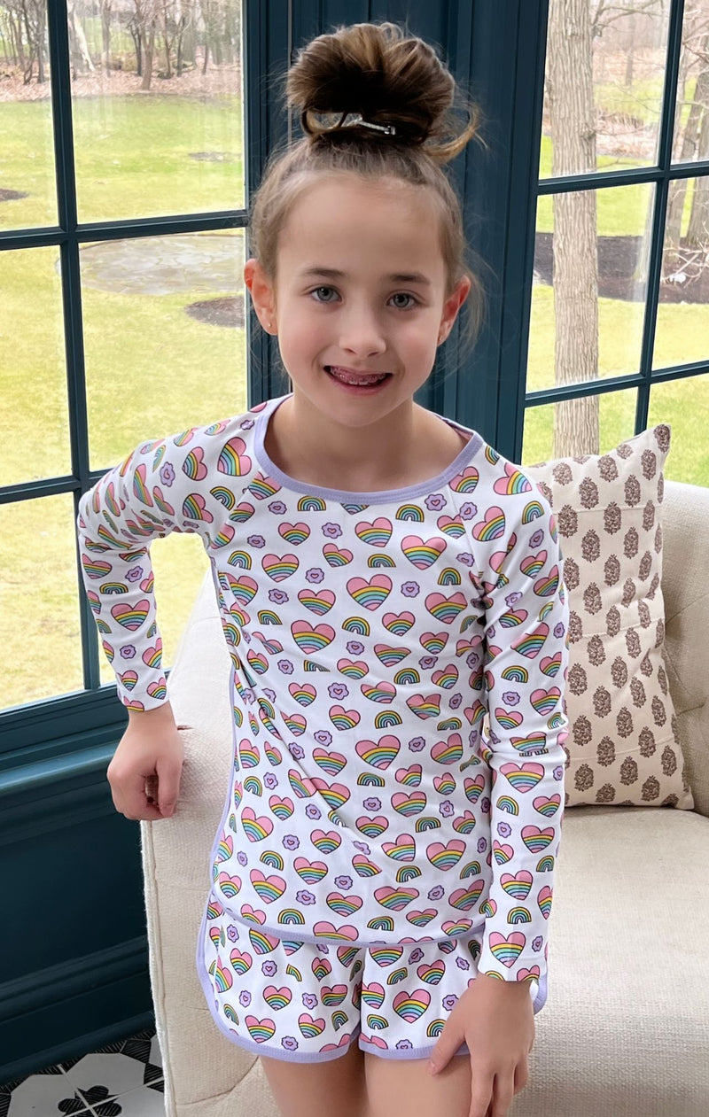 LS Lounge Set w/Shorts Rainbow Heart Pima - Born Childrens Boutique