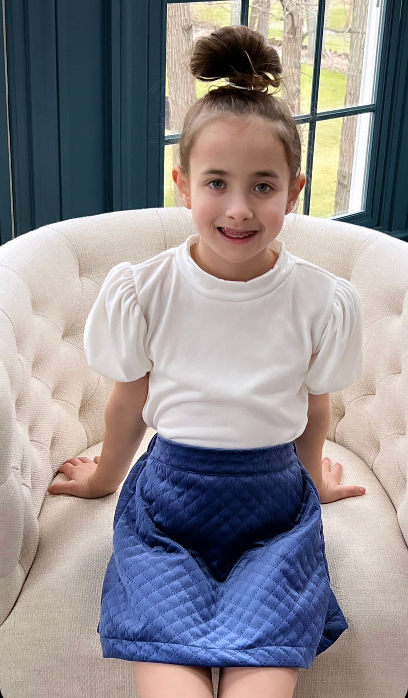 White Velvet Puff Sleeve Top - Born Childrens Boutique