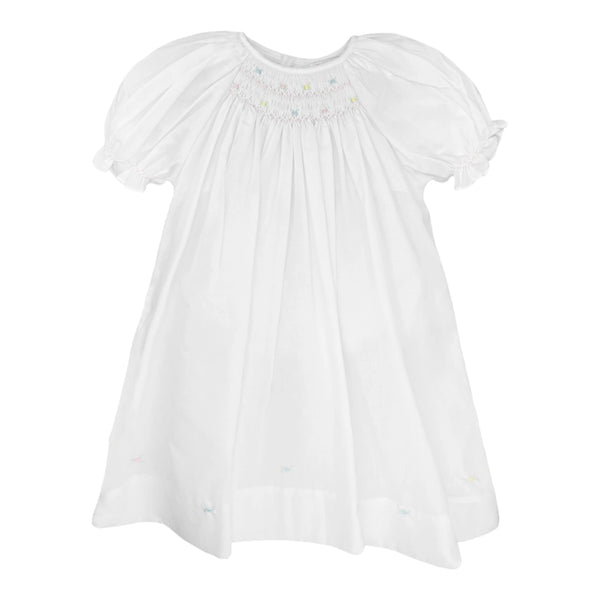 White Pastel Smocked Gown - Born Childrens Boutique