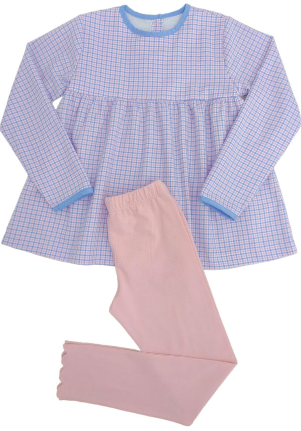 Pre-Order Greta Legging Set Pink and Blue Check - Born Childrens Boutique
