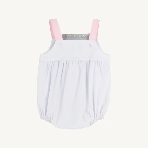 Bitsy Bubble - Worth Avenue White with Palm Beach Pink & Flower Applique - Born Childrens Boutique