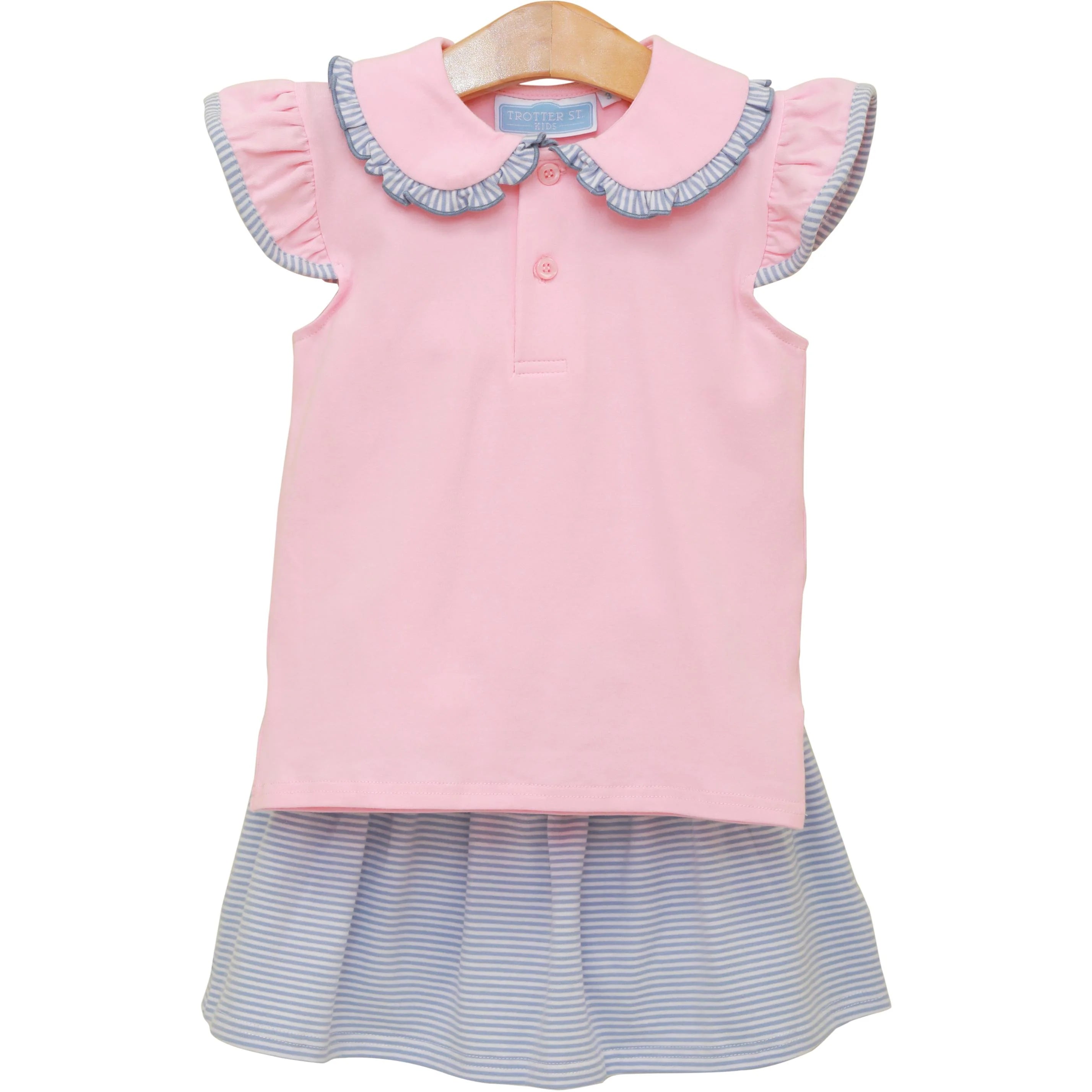 Camilla Dress - Dusty Blue Stripe/Light Pink - Born Childrens Boutique