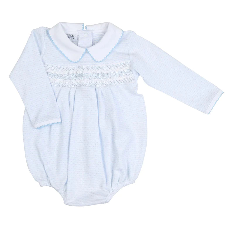 Magnolia Baby Delaney and Dillon Smocked Collared Long Sleeves Boy Bubble LB - Born Childrens Boutique