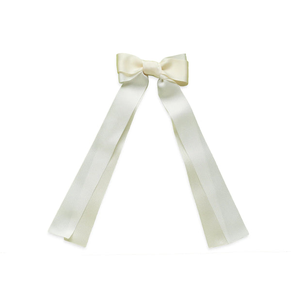 Double Pastel large Grosgrain Long Tail Bow, Cream - Born Childrens Boutique