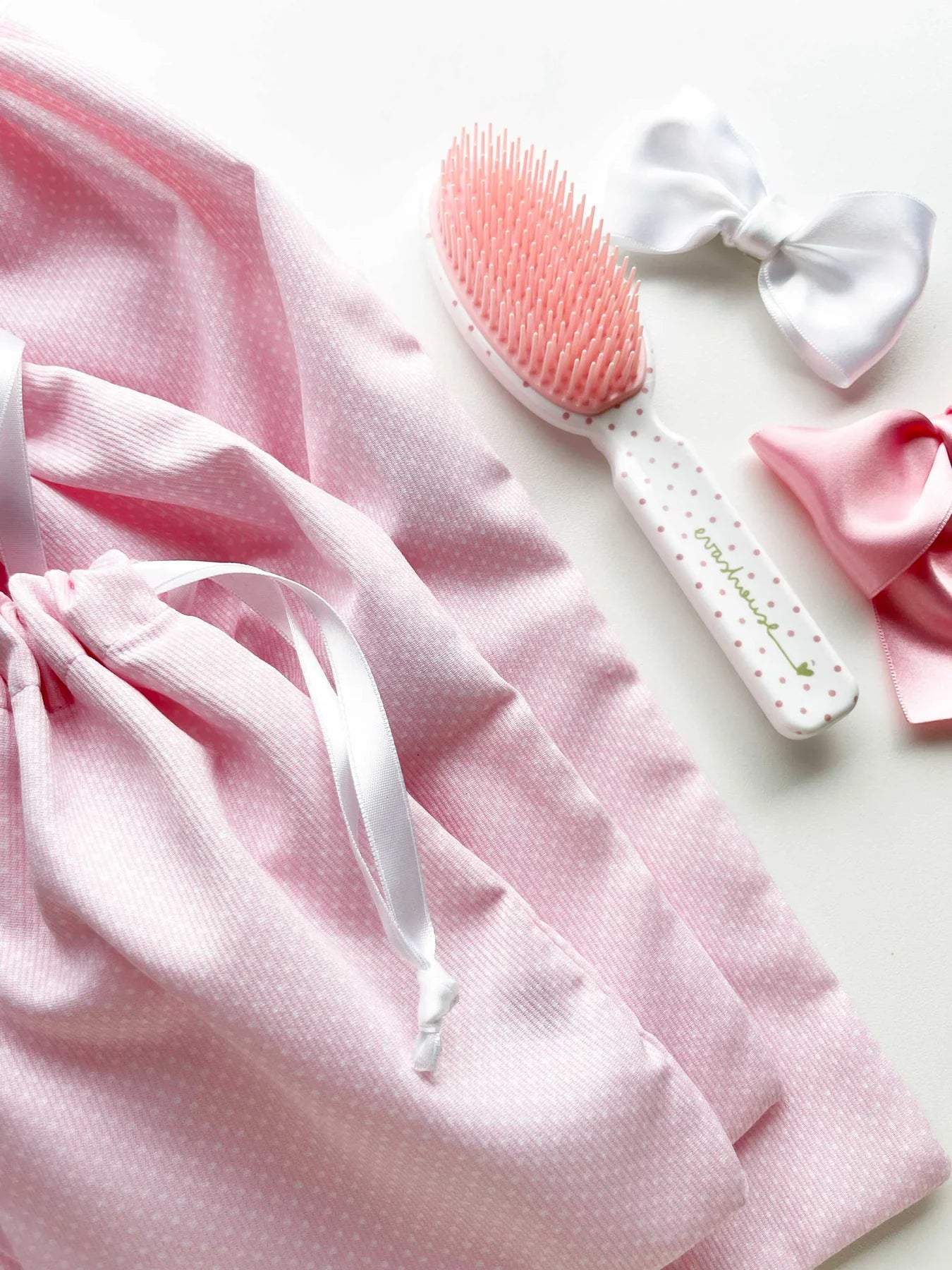Draw String Bag Set - Small Dots Pique Fabrics, Baby Pink - Born Childrens Boutique