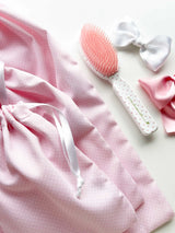 Draw String Bag Set - Small Dots Pique Fabrics, Baby Pink - Born Childrens Boutique