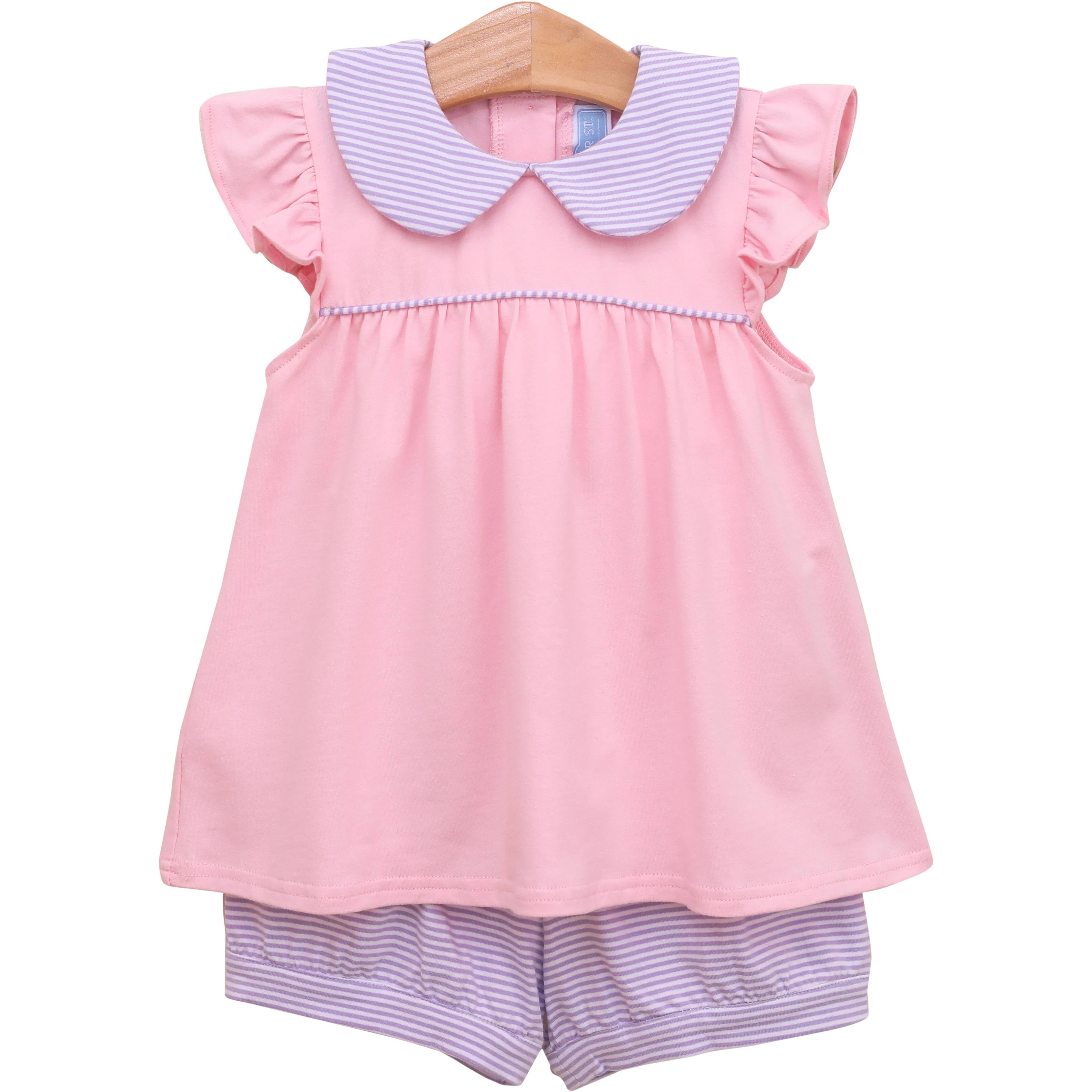 Genevieve Banded Short Set - Lavender Stripe/Light Pink - Born Childrens Boutique
