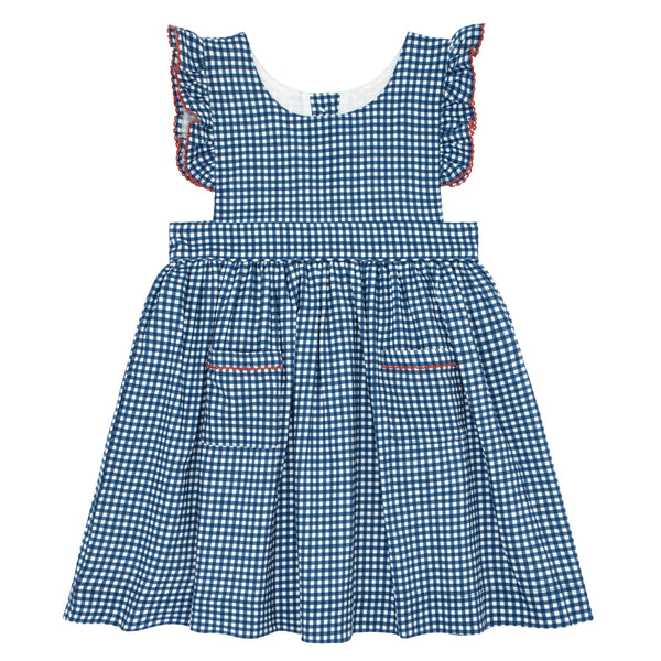 Navy Gingham Pinafore Dress - Born Childrens Boutique
