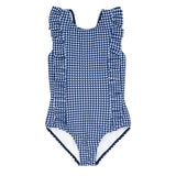 Navy Gingham Ruffle One Piece - Born Childrens Boutique