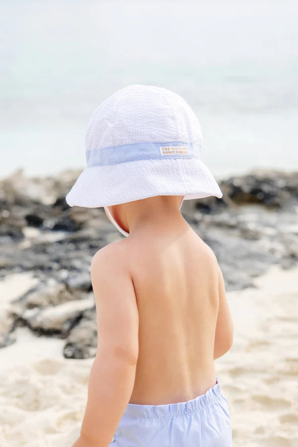 Henrys Boating Bucket - Worth Avenue White Seersucker with Buckhead Blue - Born Childrens Boutique