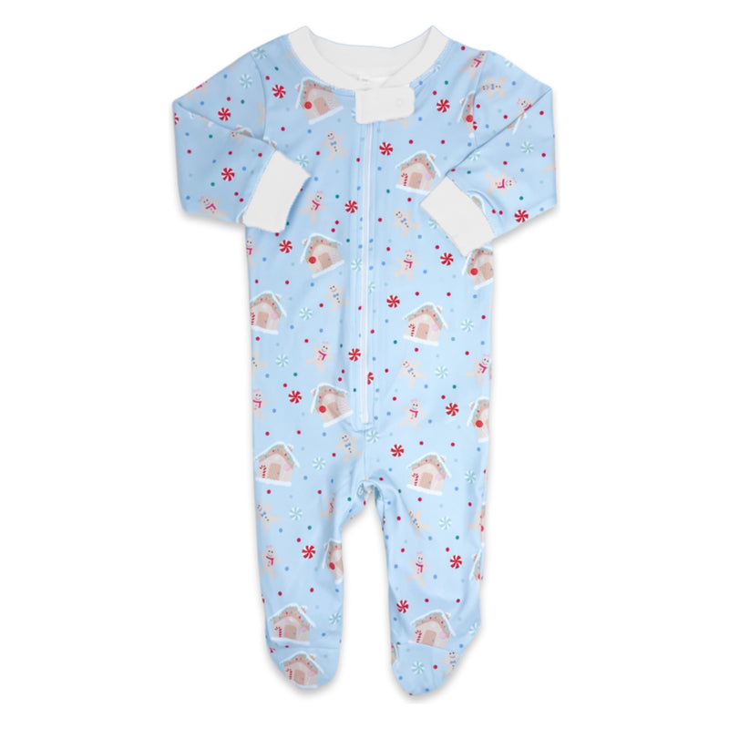 Once Upon A Time Footie - Blue Gingerbread - Born Childrens Boutique