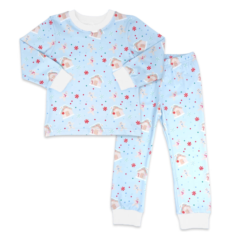 Sweet Pea PJ Set - Blue Gingerbread - Born Childrens Boutique