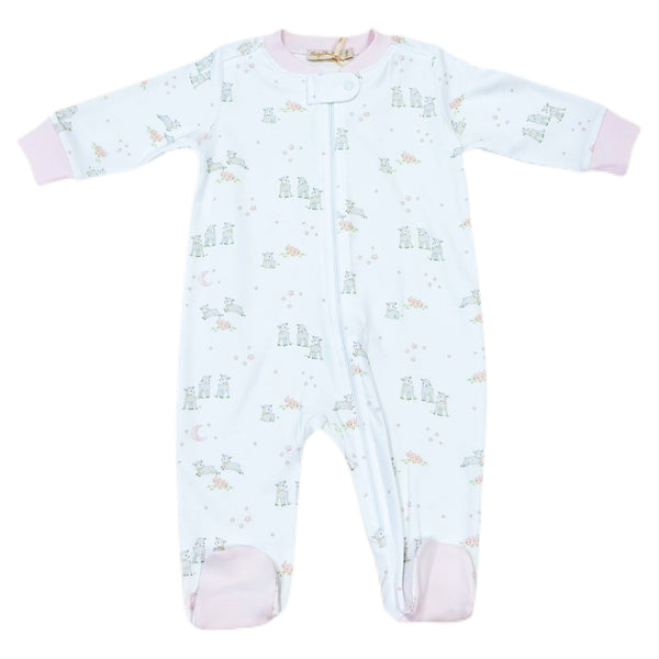 baby lambs pink trim zipped footie - Born Childrens Boutique