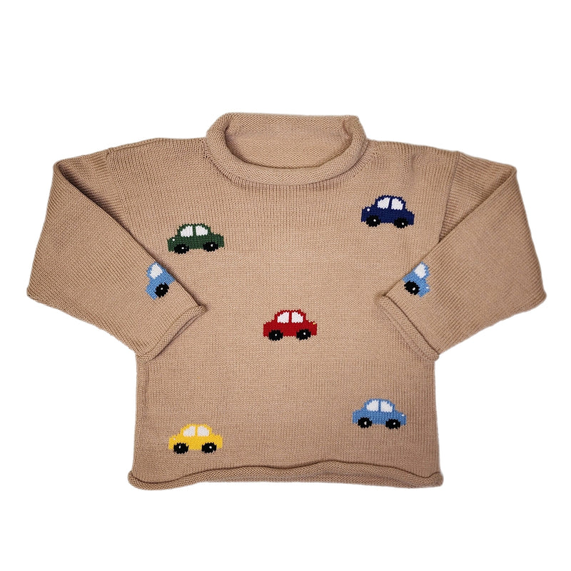 Multi Car All Over Sand Roll Sweater - Born Childrens Boutique