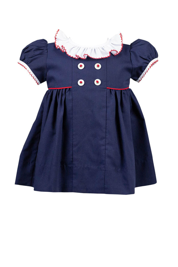 Pre-Order Bryn 4-Button Dress Navy/Red - Born Childrens Boutique