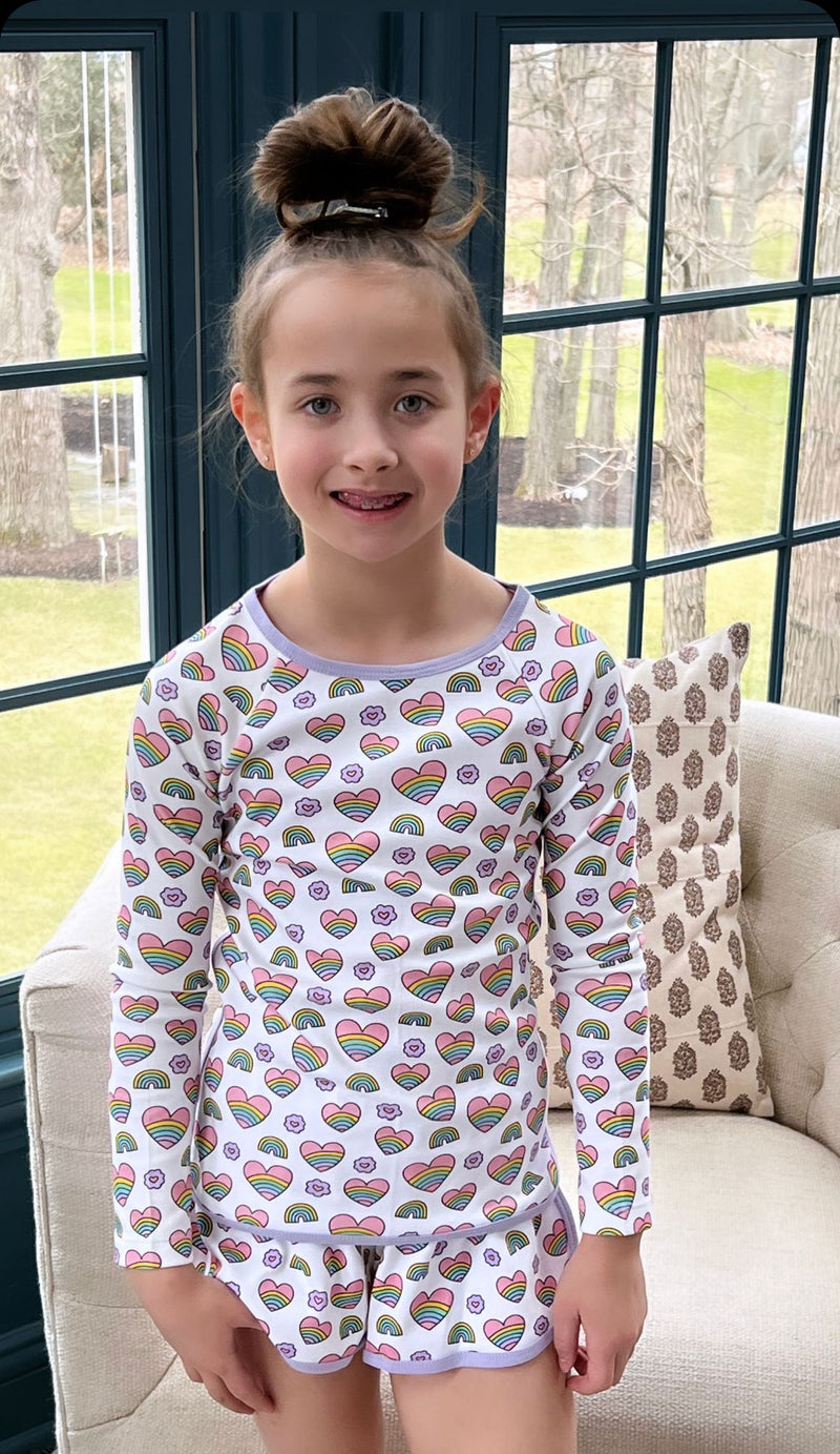 LS Lounge Set w/Shorts Rainbow Heart Pima - Born Childrens Boutique