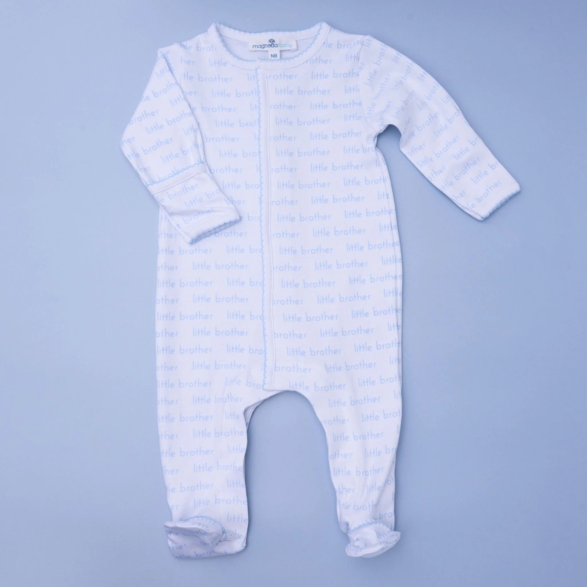 Little Brother Print Zipper Footie - Born Childrens Boutique