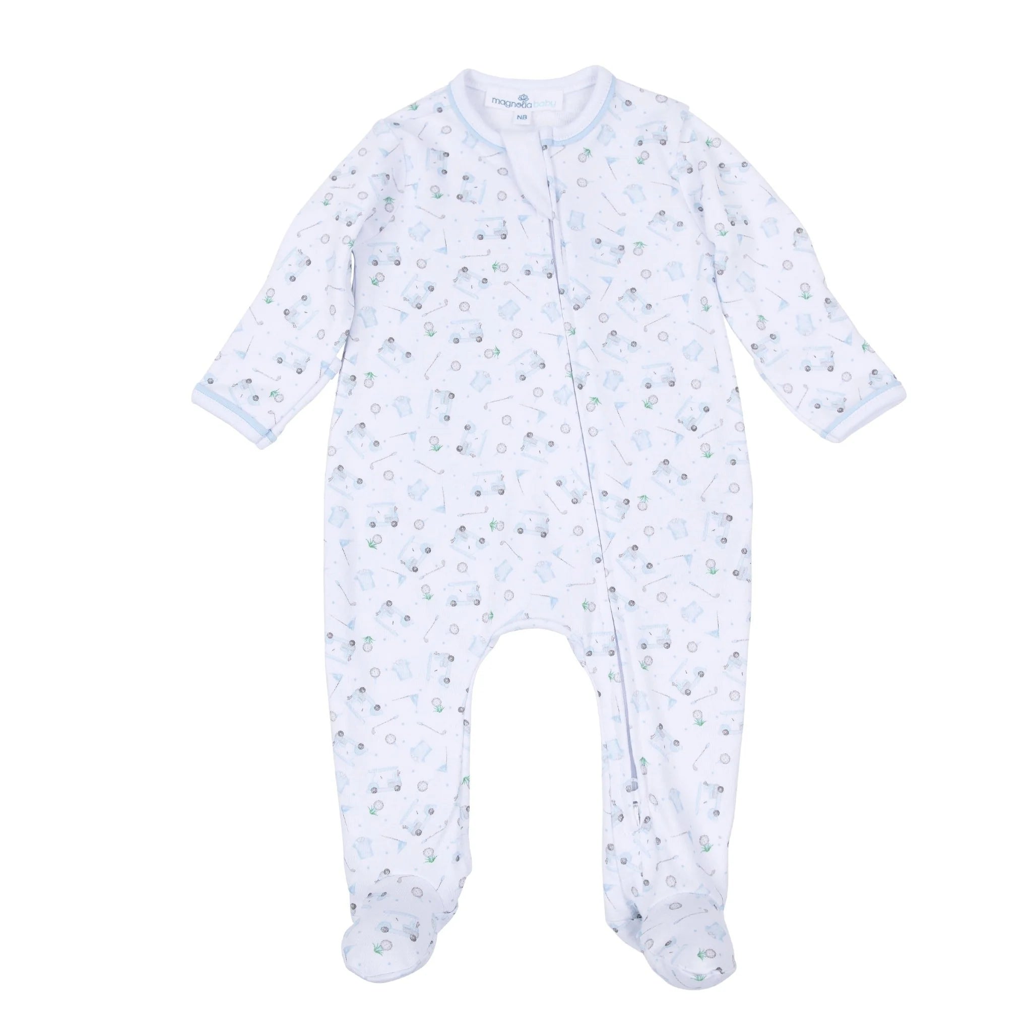 Little Golfer Print Zip Footie - Born Childrens Boutique