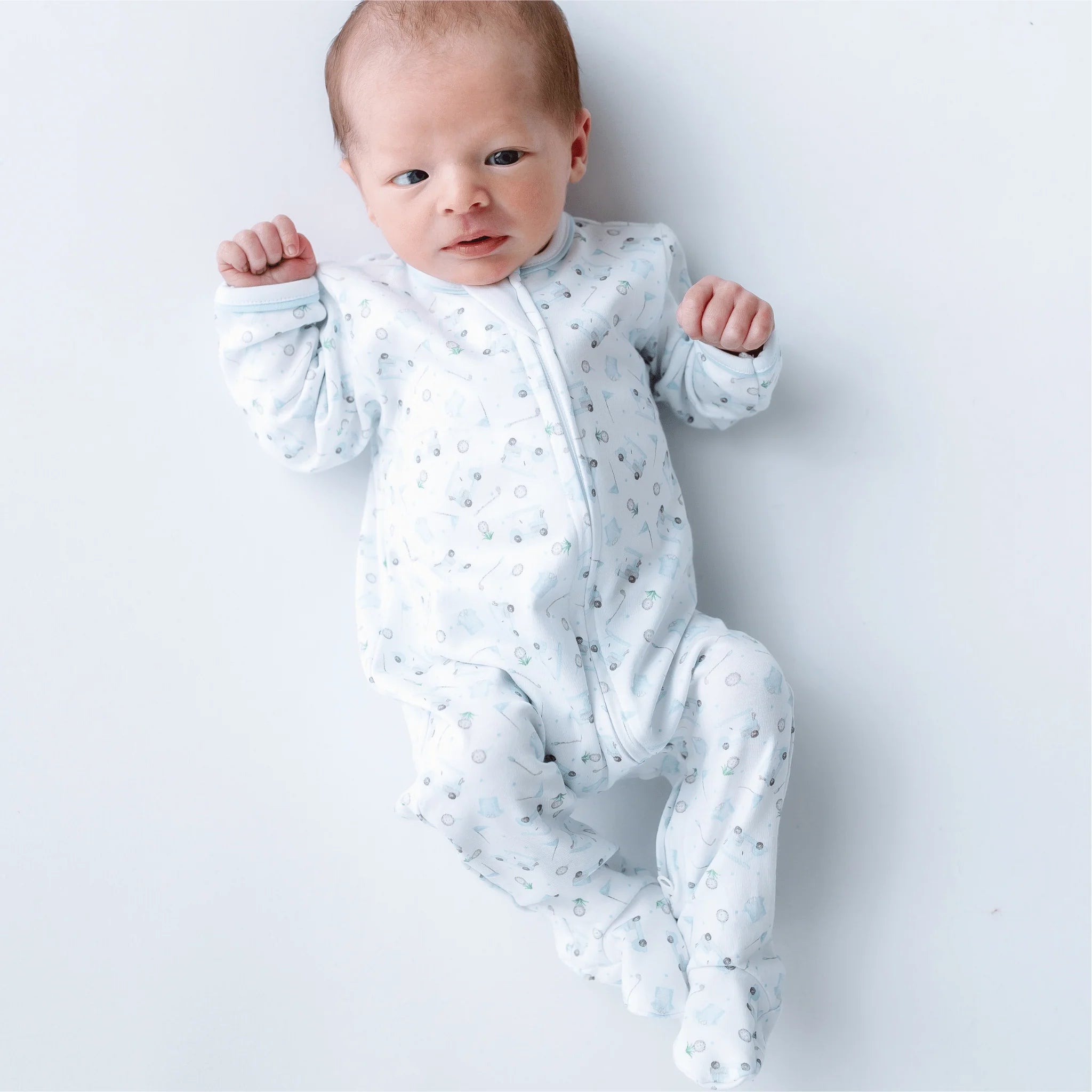Little Golfer Print Zip Footie - Born Childrens Boutique