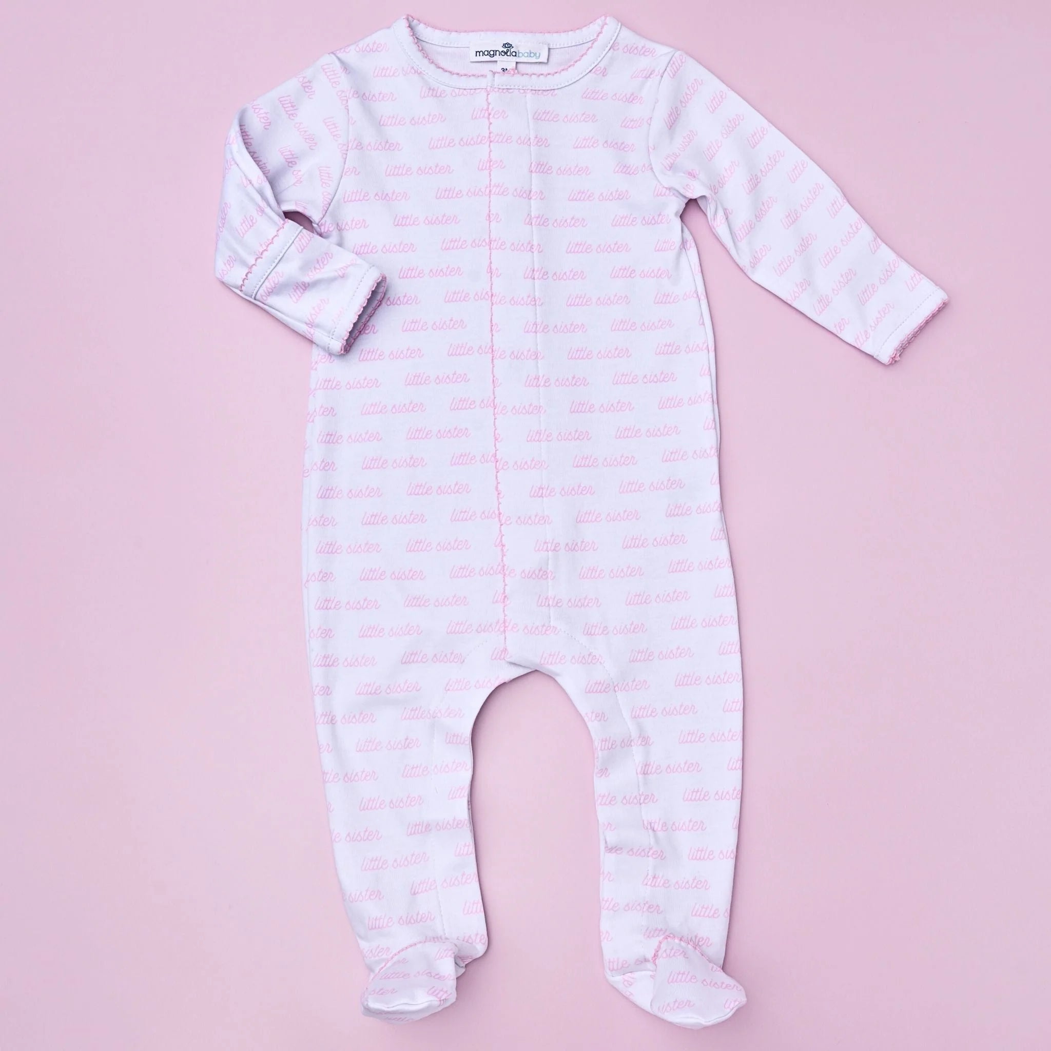 Little Sister Print Zipper Footie - Born Childrens Boutique