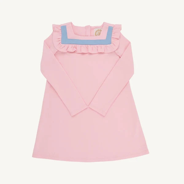 Long Sleeve Darla Dress Sandpearl Pink & Barrington Blue - Born Childrens Boutique