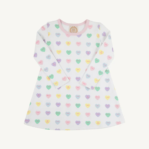Long Sleeve Polly Play Dress - We Heart You with Palm Beach Pink - Born Childrens Boutique