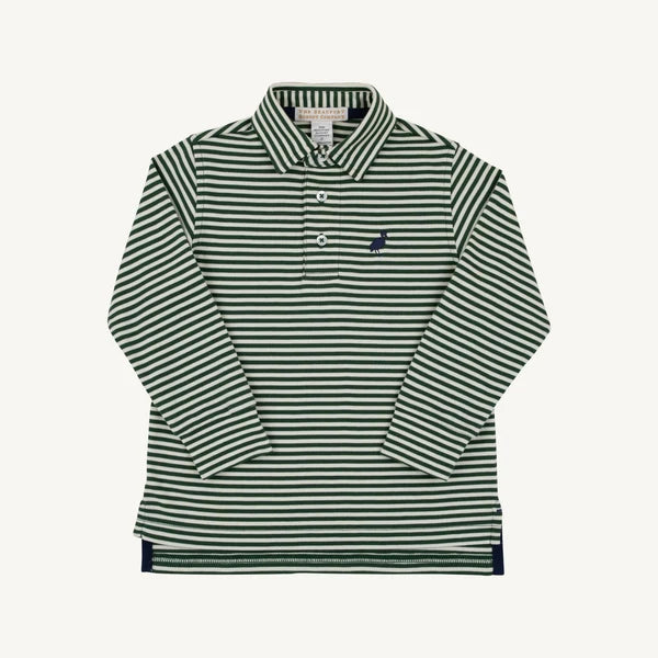 Prim and Proper Polo LS - Grier Green & Palmetto Pearl Stripe with Nantucket Navy Stork