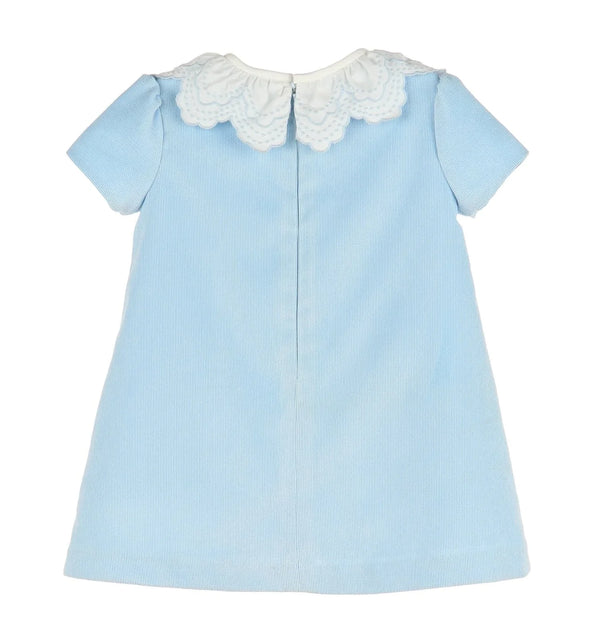 A-line Dress with Broderie Collar Blue Cord