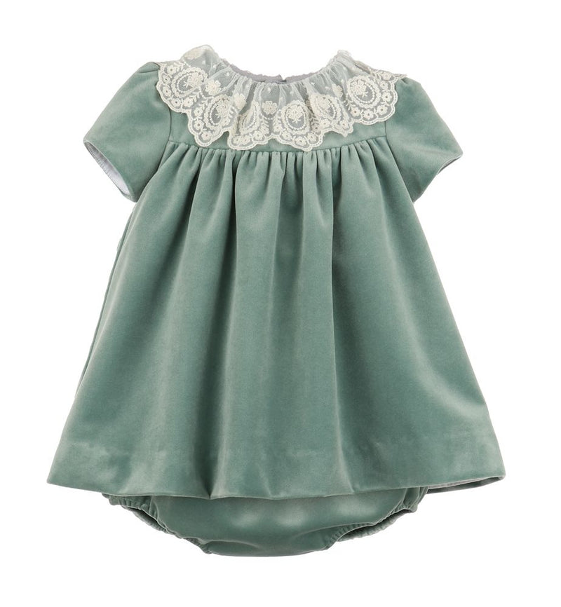 Deluxe Velvet Float Dress Green - Born Childrens Boutique