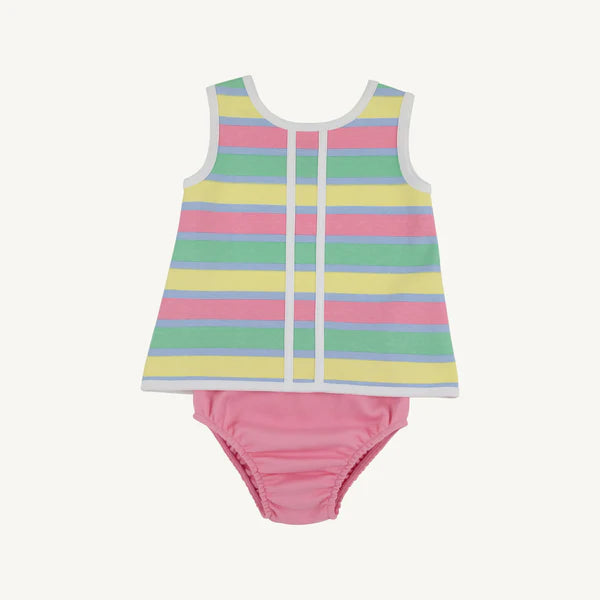 Mary Simms Bloomer Set - Samford Stripe (Hamptons Hot Pink) with Worth Avenue White - Born Childrens Boutique