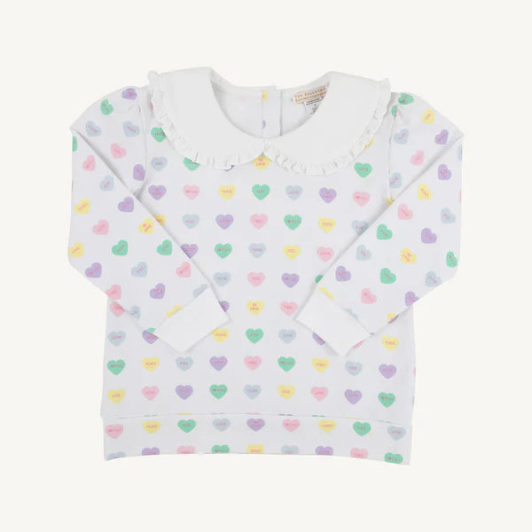 Maude's Ruffle Cassidy Comfy Crewneck - We Heart You (Palm Beach Pink) with Worth Avenue White - Born Childrens Boutique