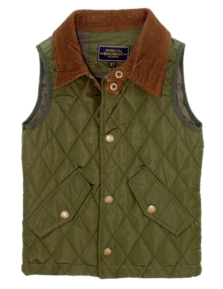 Beaumont Vest - Olive - Born Childrens Boutique
