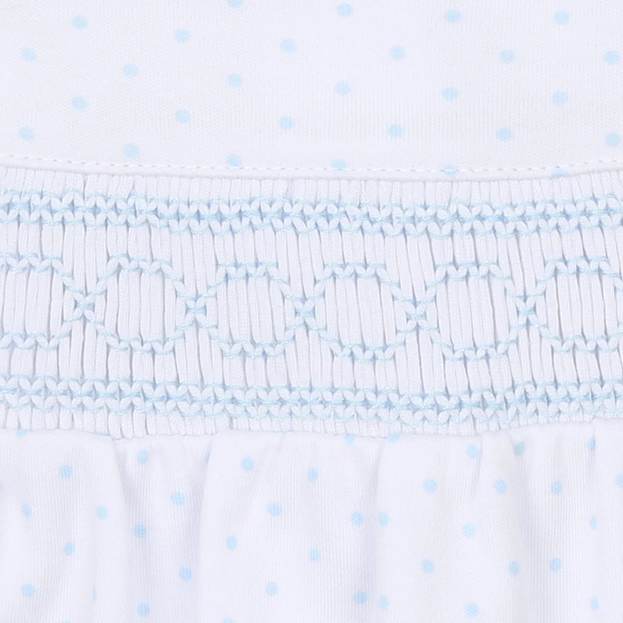 Mini Dots Blue Smocked Gathered Gown - Born Childrens Boutique