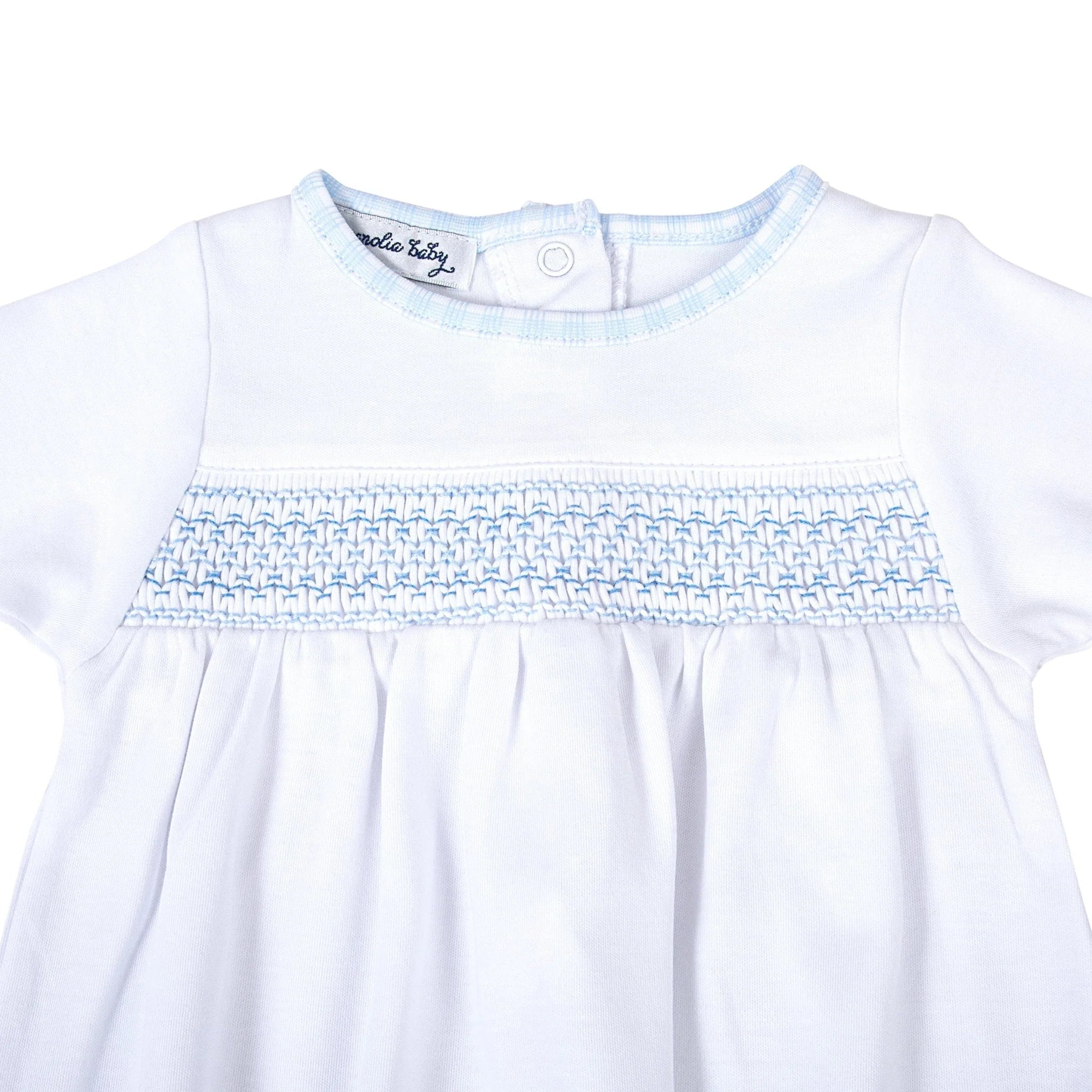 New Beginnings Smocked Gathered Gown Blue - Born Childrens Boutique