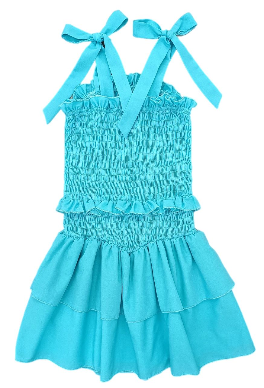 Turquoise Smocked Woven Dress - Born Childrens Boutique