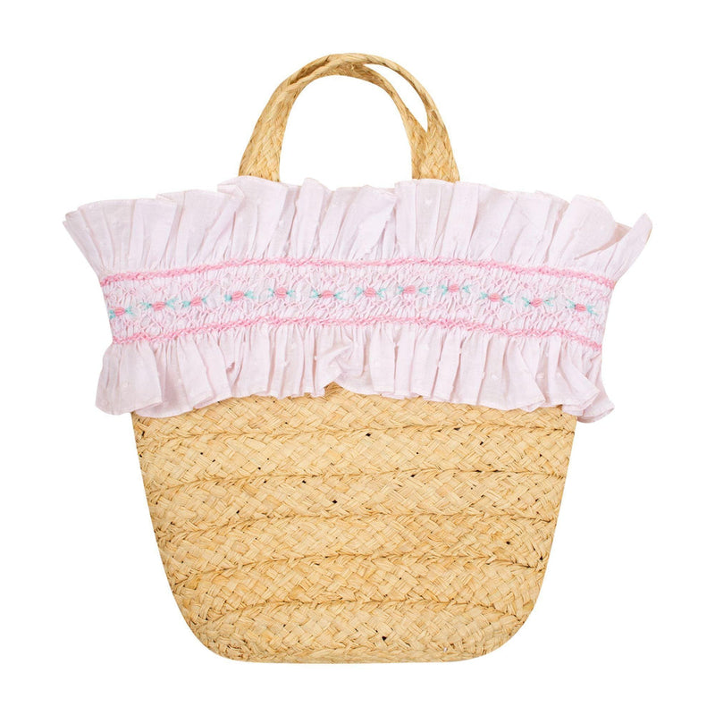 Petunia Raffia Bag Baby Pink Plumeti - Born Childrens Boutique