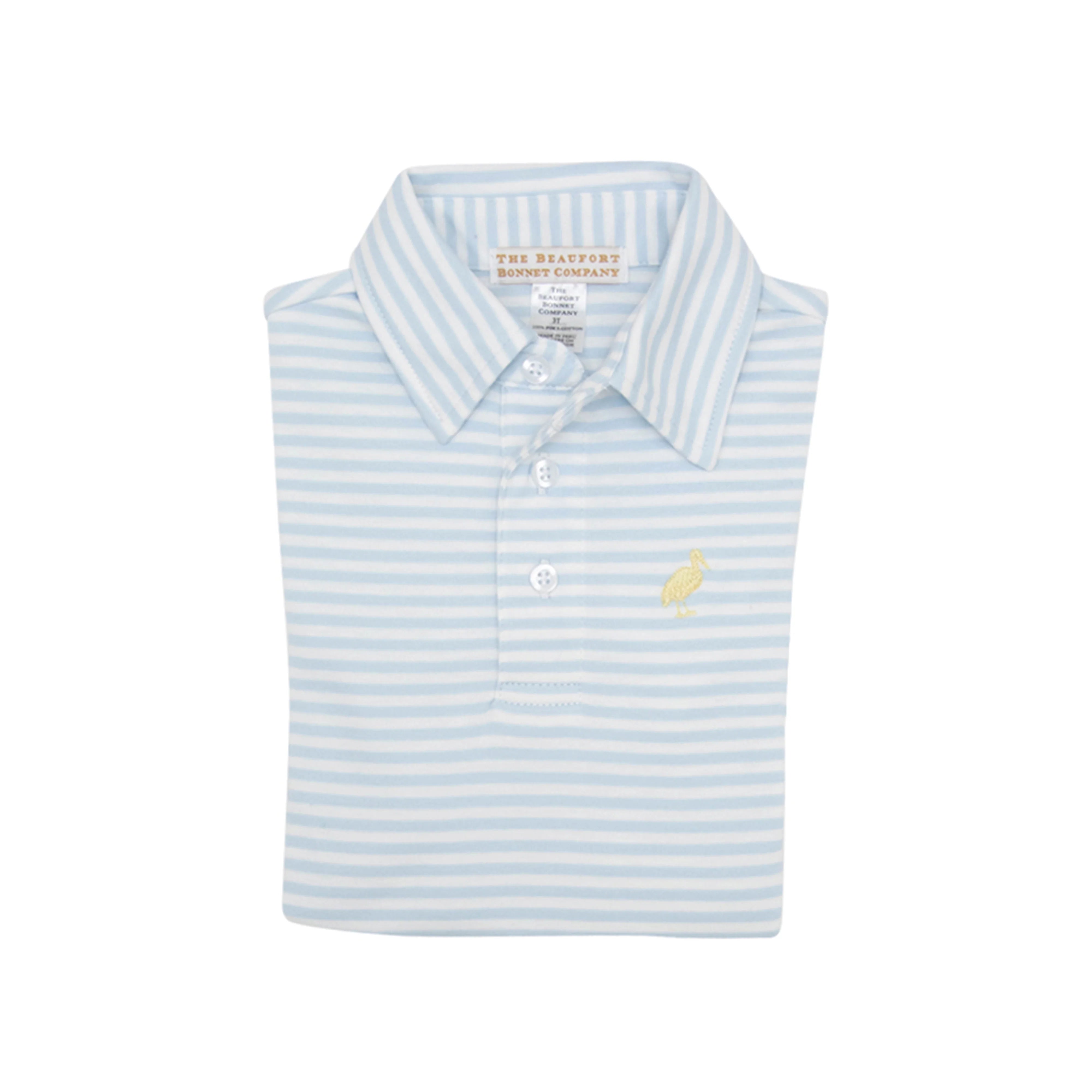 Prim & Proper Polo - Buckhead Blue Stripe with Seaside Sunny Yellow Stork - Born Childrens Boutique