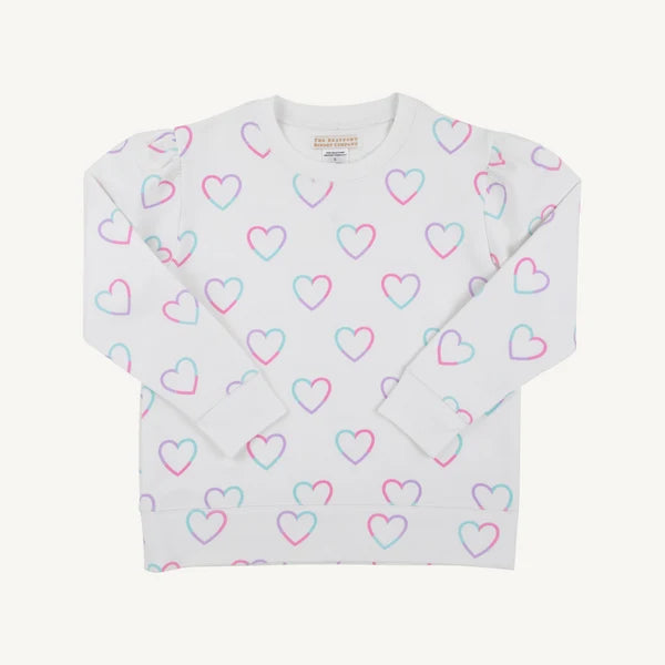 Cassidy Comfy Crewneck Puff Sleeve  Have a Little Heart with Worth Avenue White - Born Childrens Boutique