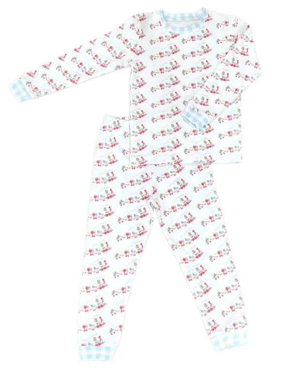 Pre-Order Boy Two Piece Christmas Train Jammies - Born Childrens Boutique