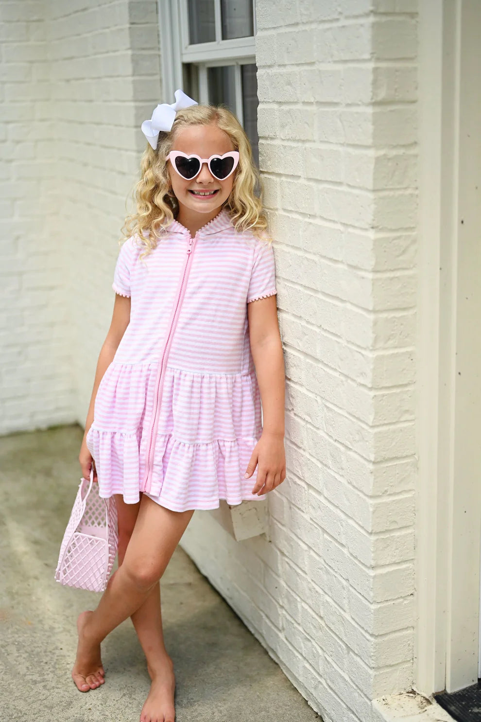 Terrycloth Cover Up Pink Stripe - Born Childrens Boutique